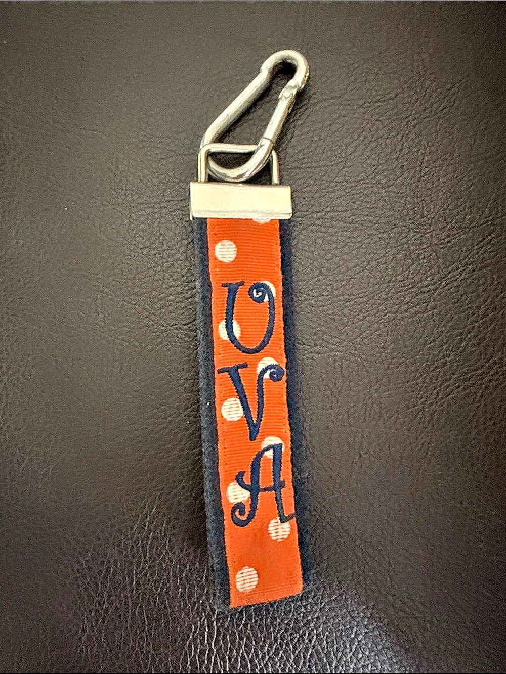 UVA Polka Dot Key Fob in Orange & Navy Like New